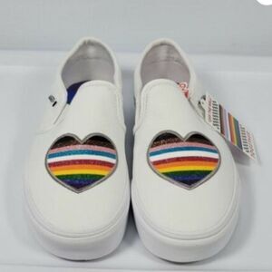 Women’s Vans Sneakers Asher Slip-On Pride Rainbow White Glitter NEW 7.5